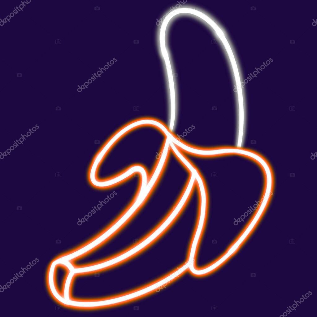 Banana glowing desktop icon, banana neon sticker, neon figure, glowing figure, neon geometrical figures . High quality illustration