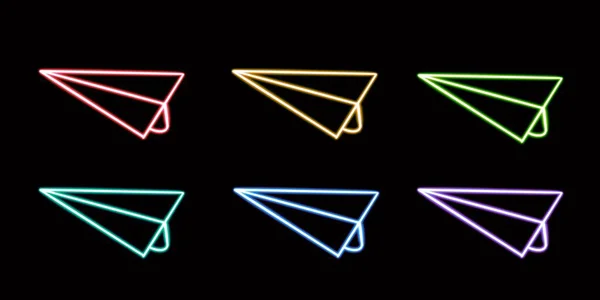Papper Flygplan Glödande Skrivbordsikon Meddelande Neon Klistermärke Neon Figur Glödande — Stockfoto