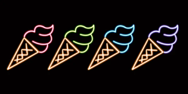 ネオンアイスクリームの光るデスクトップのアイコン アイスクリームのネオン ステッカー ネオン フィギュア 輝く図 ネオン幾何学的な数字 高品質のイラスト — ストック写真