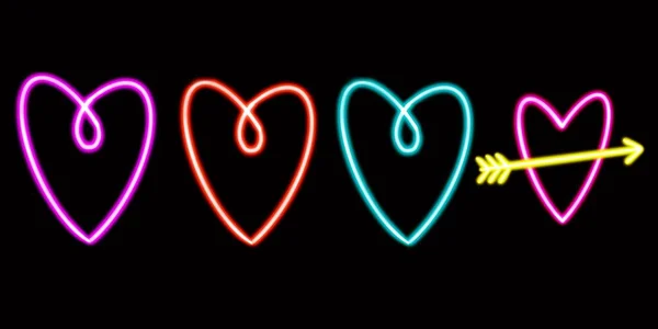 Neon Kalp Parlayan Masaüstü Simgesi Neon Yapıştırması Kalp Neon Figürü — Stok fotoğraf