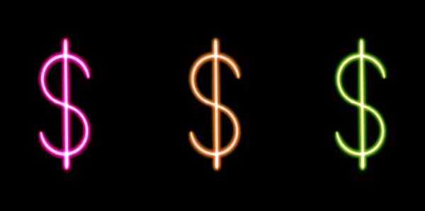 Set Neon Dollar Glühende Desktop Symbol Neon Geld Aufkleber Neon — Stockfoto