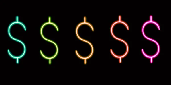 Установить Неоновые Доллары Светящийся Значок Рабочего Стола Неоновые Деньги Наклейка — стоковое фото