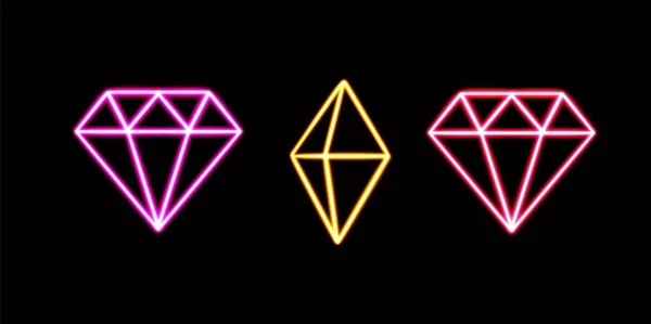 Neon Lysande Diamant Symbol Glödande Skrivbordsikon Neon Klistermärke Neon Figur — Stockfoto