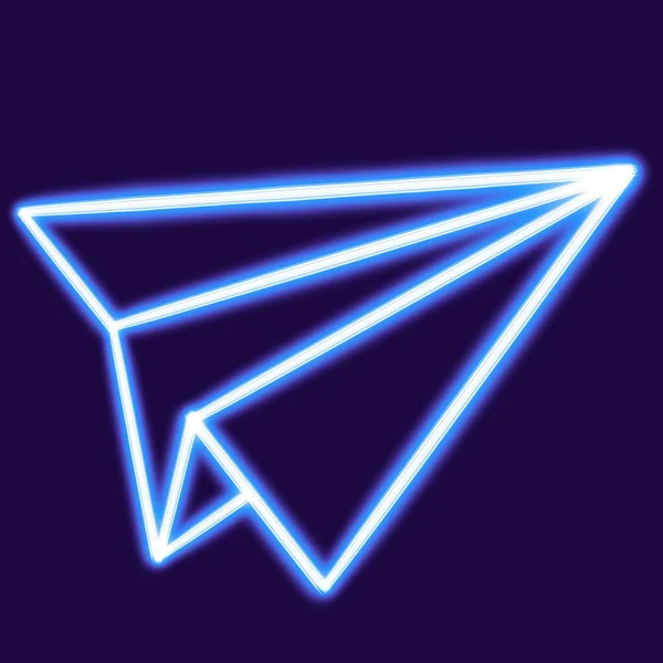 Papper Flygplan Glödande Skrivbordsikon Meddelande Neon Klistermärke Neon Figur Glödande — Stockfoto