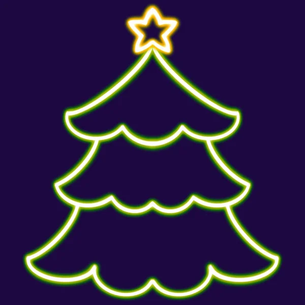 绿色圣诞树 有星光闪耀的桌面图标 圣诞树霓虹灯贴纸 霓虹灯图形 发光图形 霓虹灯几何图形 高质量的例证 — 图库照片