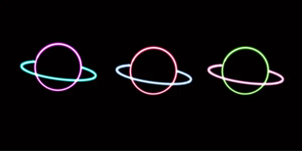 ネオンの惑星はデスクトップのアイコン スペースネオン ステッカー ネオン フィギュア 輝く図 ネオン幾何学的な図を輝かせます 高品質のイラスト — ストック写真