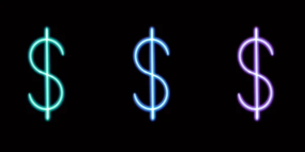 Set Neon Dollar Glühende Desktop Symbol Neon Geld Aufkleber Neon — Stockfoto