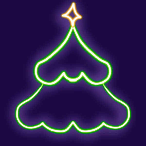 Green Christmas Tree Star Glowing Desktop Icon Christmas Tree Neon — Stock Photo, Image