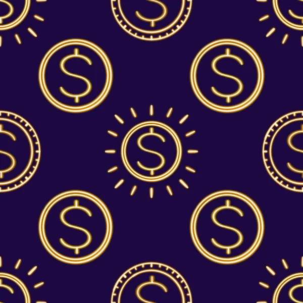 Neon Finance Seamless Pattern Χρυσά Νομίσματα Σύμβολα Dollar Λαμπερό Εικονίδιο — Φωτογραφία Αρχείου