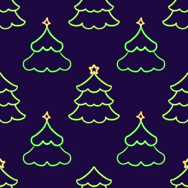 Neon Christmas Naadloze Patronen Bomen Gloeiende Desktop Icoon Neon Sticker — Stockfoto