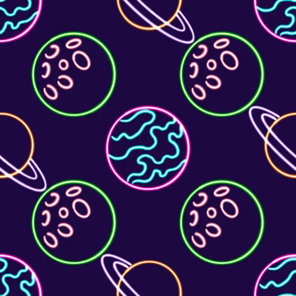 Neon Kosmische Planeten Naadloos Patroon Gloeiend Bureaublad Icoon Neon Sticker — Stockfoto