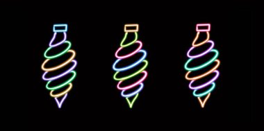 Noel ağacı oyuncağı parlayan masaüstü ikonu, noel ağacı topu neon etiketi, neon figür, parıldayan figür, neon geometrik figürler. Yüksek kaliteli illüstrasyon