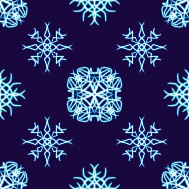 Kusursuz desenli kar tanesi parlayan masaüstü simgesi, neon yapıştırması, neon figür, parıldayan figür, neon geometrik şekiller. Yüksek kaliteli illüstrasyon