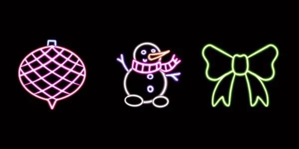 Neon Christmas Ornaments Set Gloeiend Bureaublad Icoon Neon Sticker Neon — Stockfoto