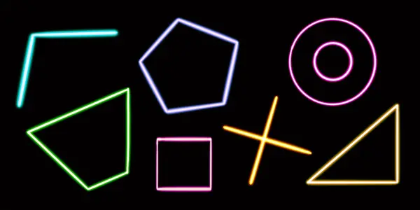 Inställd Glödande Skrivbordsikon Neoninställd Geometrisk Dekal Neongeometrisk Figur Glödande Figur — Stockfoto