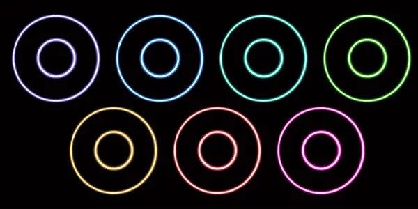 光る円のデスクトップ アイコン ネオン フレームのステッカー ネオン フィギュア 輝く図 ネオン幾何学的な図 高品質のイラスト — ストック写真