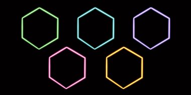 altıgen geometrik parlayan masaüstü simgesi, neon figür çıkartması, neon figür, parıldayan figür, neon geometrik şekiller ayarlayın. Yüksek kaliteli illüstrasyon