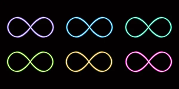 Set Geometrische Infinity Zeichen Glühenden Desktop Symbol Neon Geometrischen Infinity — Stockfoto
