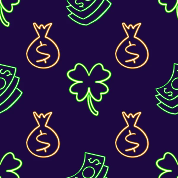 Neon Finance Seamless Pattern Λαμπερό Δολάριο Λογαριασμοί Και Σχεδιασμός Τσάντα — Φωτογραφία Αρχείου