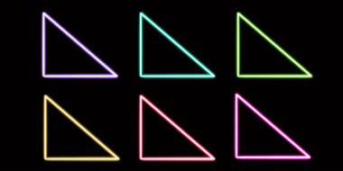 üçgen parlayan masaüstü simgesini, neon üçgen çıkartmasını, neon figürünü, parıldayan figürü, neon geometrik şekilleri ayarlayın. Yüksek kaliteli illüstrasyon