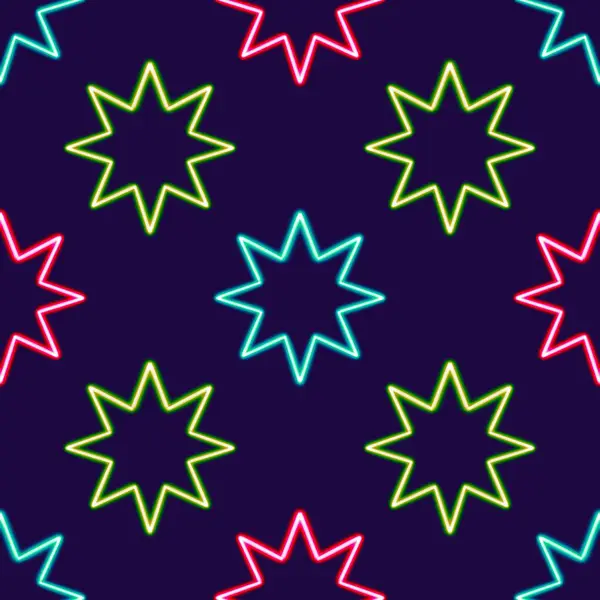 Sömlös Mönster Geometrisk Stjärna Form Glödande Skrivbordsikon Neon Stjärna Klistermärke — Stockfoto