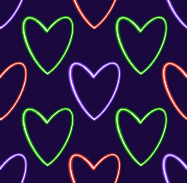 Seamless Pattern Heart Glowing Desktop Icon Neon Heart Sticker Neon — Stock Photo, Image
