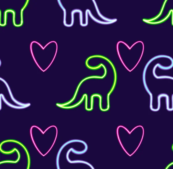Naadloos Patroon Neon Dino Gloeiende Desktop Icoon Neon Dinosaurus Sticker — Stockfoto