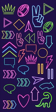 Parlak masaüstü simgesi, neon set geometrik çıkartma, neon geometrik figür, parıldayan figür, neon geometrik şekiller ayarlayın. Yüksek kaliteli illüstrasyon