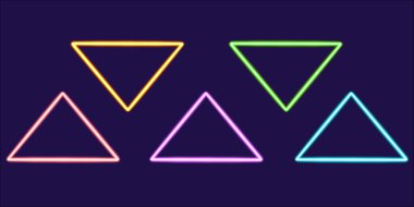 üçgen parlayan masaüstü simgesini, neon üçgen çıkartmasını, neon figürünü, parıldayan figürü, neon geometrik şekilleri ayarlayın. Yüksek kaliteli illüstrasyon