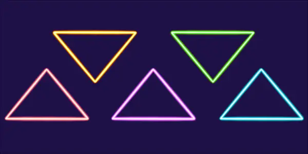 set triangle glowing desktop icon, neon triangle sticker, neon figure, glowing figure, neon geometrical figures . High quality illustration