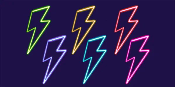 set geometric lightning bolt figure glowing desktop icon, neon bolt sticker, neon figure, glowing figure, neon geometrical figures . High quality illustration
