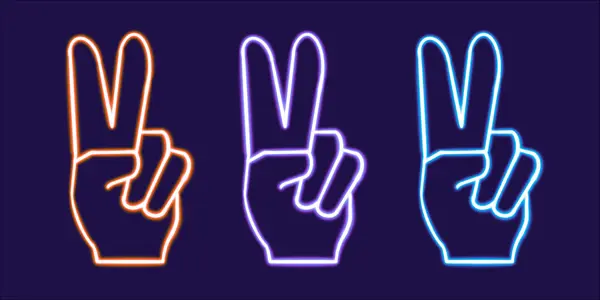 Set Peace Sign Hand Gloeiend Bureaublad Icoon Neon Sticker Neon — Stockfoto