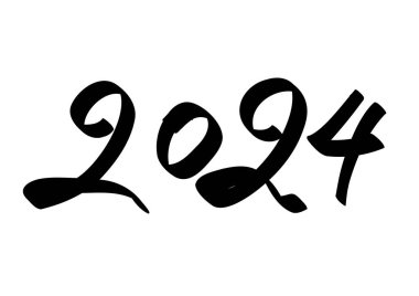 Mutlu yıllar 2024 metin tasarımı logosu. Elle çizim vektörü. Vektör illüstrasyonu