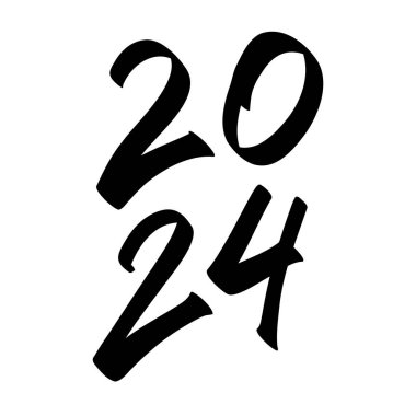 Mutlu yıllar 2024 metin tasarımı logosu. Elle çizim vektörü. Vektör illüstrasyonu