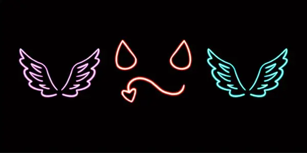 Neon Wings Horns Set Świecąca Ikona Pulpitu Neonowa Naklejka Neonowa — Zdjęcie stockowe