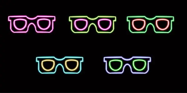 Sluneční Brýle Zářící Ikonou Stolu Neonová Nálepka Neonová Postava Zářící — Stock fotografie