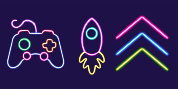 Neon Games Gloeiende Desktop Icoon Neon Game Joystick Sticker Neon — Stockfoto