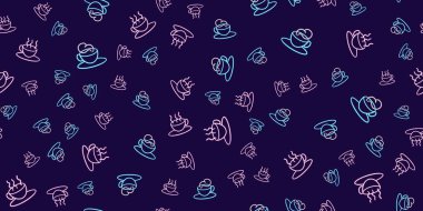 Kusursuz desenli kahve masaüstü ikonu, neon bardak etiketi, neon çay figürü, parıldayan figür, neon kafe geometrik figürler. Yüksek kaliteli illüstrasyon