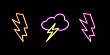 Neon Bulut Kümesi. Parlayan masaüstü simgesi, elektrik neon etiketi, neon figür, parıldayan figür, neon geometrik şekiller. Yüksek kaliteli illüstrasyon