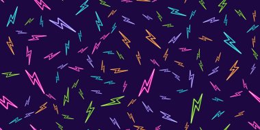Masaüstü ikonu, neon cıvata çıkartması, neon figür, parıldayan figür, neon geometrik şekiller parlayan kusursuz desenli geometrik şimşek figürü. Yüksek kaliteli illüstrasyon