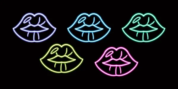 Neon Romantic Set, Lips. glowing desktop icon, neon sticker, neon figure, glowing figure, neon geometrical figures . High quality illustration