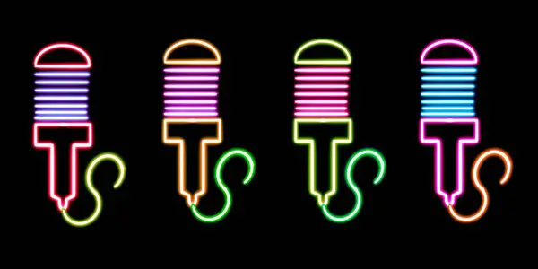 set microphone glowing desktop icon, neon podcast sticker, neon recording studio figure, glowing figure, neon geometrical figures . High quality illustration