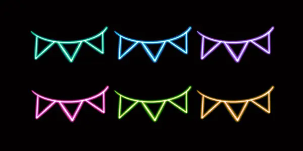 Neon Festive Set Flags Garland Glowing Desktop Icon Neon Sticker — Stock Photo, Image