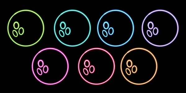 set ball glowing desktop icon, neon bowling ball sticker, neon skittles figure, glowing figure, neon geometrical figures . High quality illustration