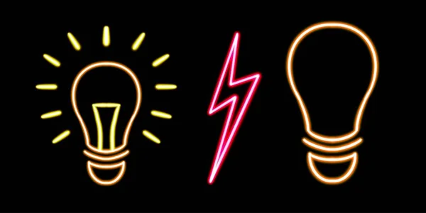 set geometric lightning bolt lamp figure glowing desktop icon, neon electric sticker, neon figure, glowing figure, neon geometrical figures . High quality illustration