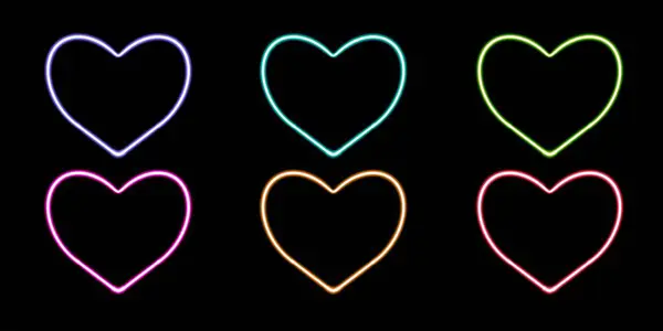 set heart glowing desktop icon, neon heart sticker, neon figure, glowing figure, neon geometrical figures . High quality illustration