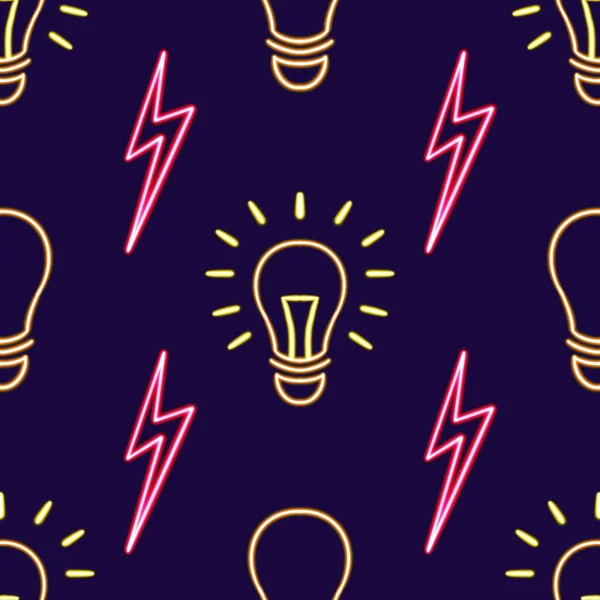 seamless pattern geometric lightning bolt lamp figure glowing desktop icon, neon electric lamp sticker, neon figure, glowing figure, neon geometrical figures . High quality illustration