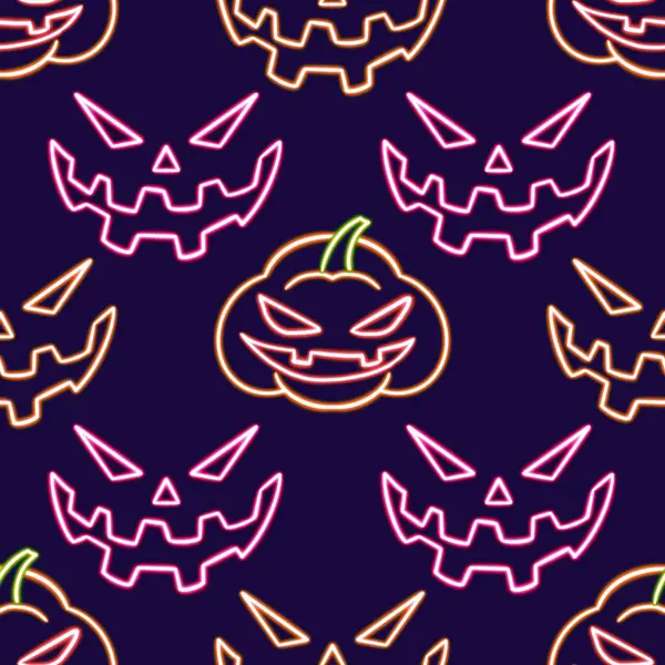 seamless pattern Jack-o-lantern glowing desktop icon, neon Pumpkin face Halloween sticker, neon figure, glowing figure, neon geometrical figures . High quality illustration