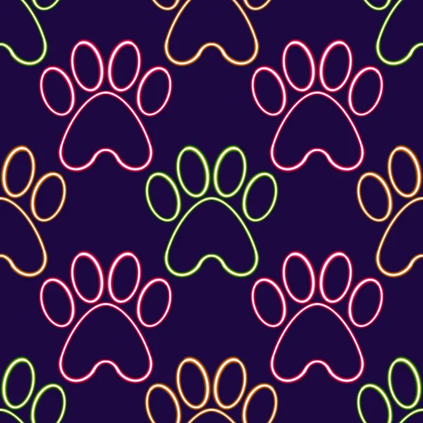 Bright Neon Dog Pawprints Seamless Pattern, glowing desktop icon, neon sticker, neon figure, glowing figure, neon geometrical figures . High quality illustration
