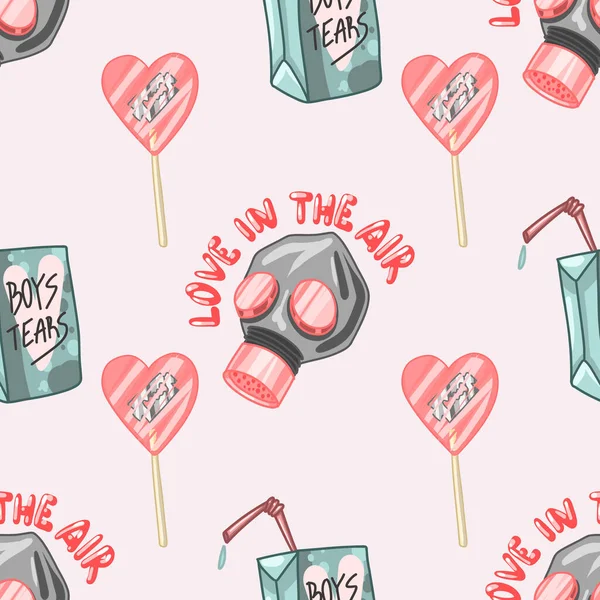 Ürkütücü Sevgililer Günü kusursuz deseni, Ürkütücü Valentine, Pastel Goth dijital etiketleri, Alternatif Sevgililer Günü vektörü EPS10. Vektör illüstrasyonu